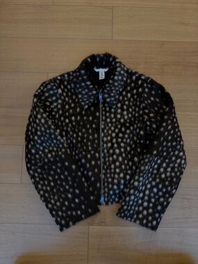 H&M Black and White Faux Fur Zip Jacket